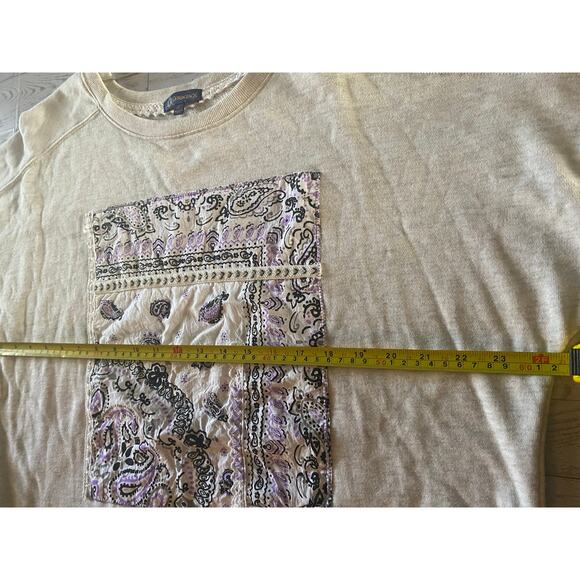 Democracy Paisley Patch Knit Sweatshirt Beige Purple Women’s Size Large - Picture 5 of 8
